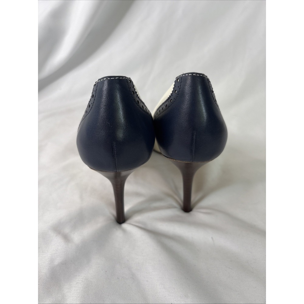 Lauren Ralph Lauren Women's 8.5 Lynden Leather Pointed Pump Heels Blue Cream - Picture 4 of 9